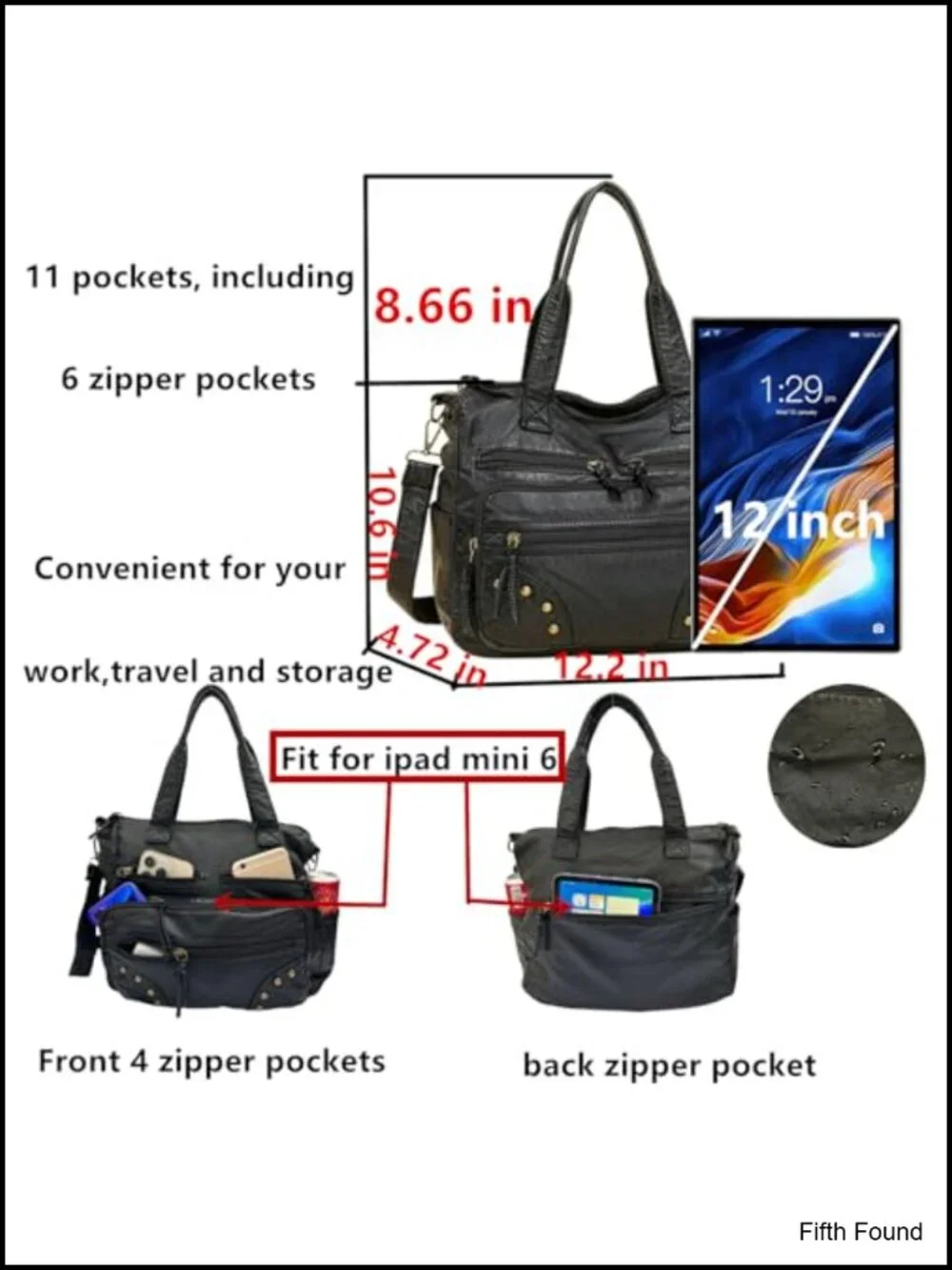PU Leather Hobo Handbag Top Handle Satchel Multi-Pocket Purse